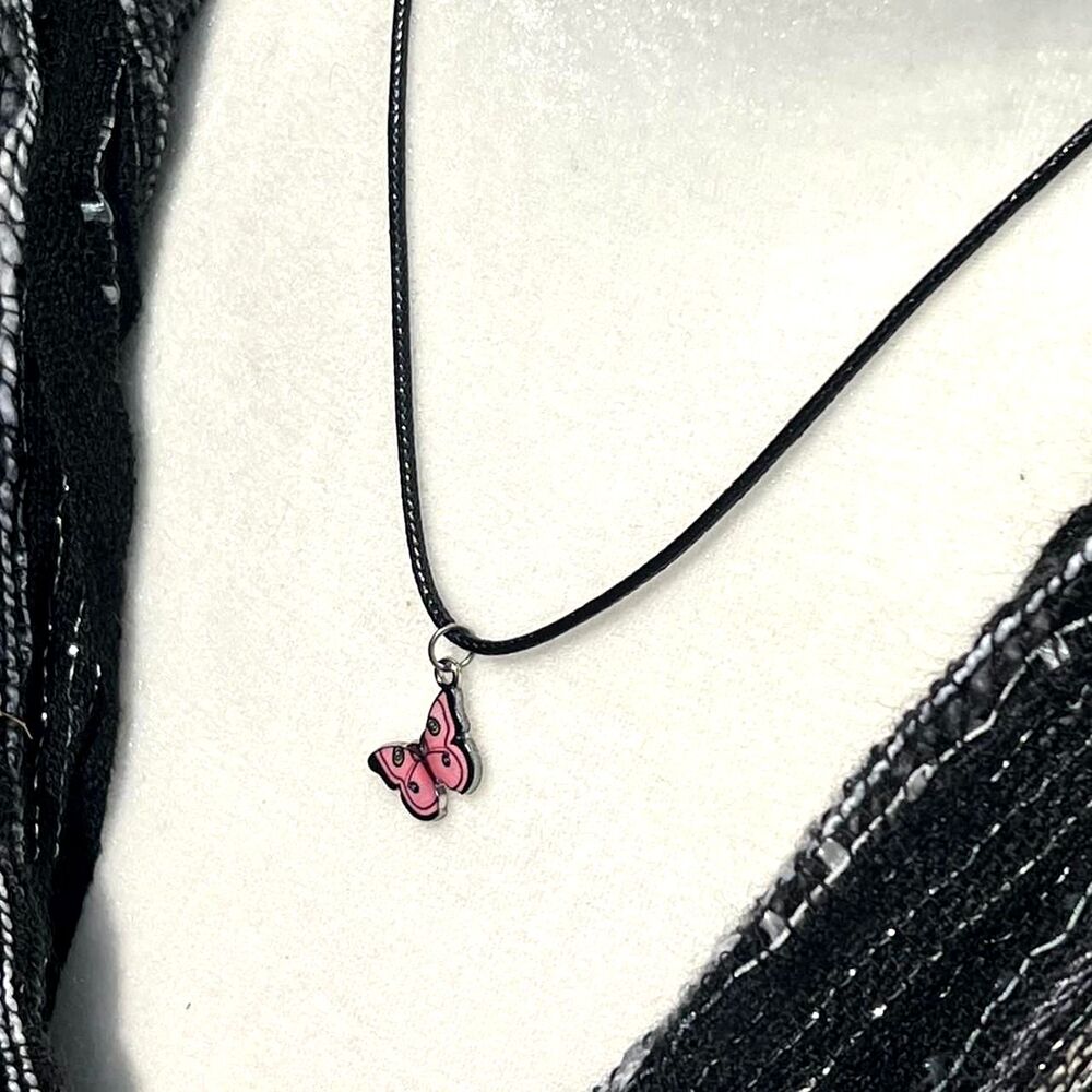 Pink & Black Butterfly Charm Necklace